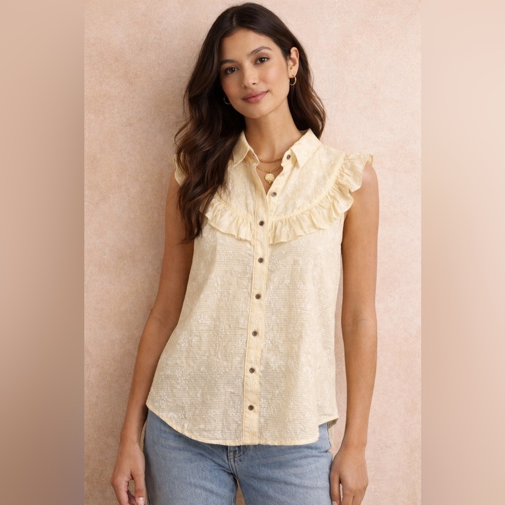 Maeve Anthropologie Ruffled Pale Yellow Blouse